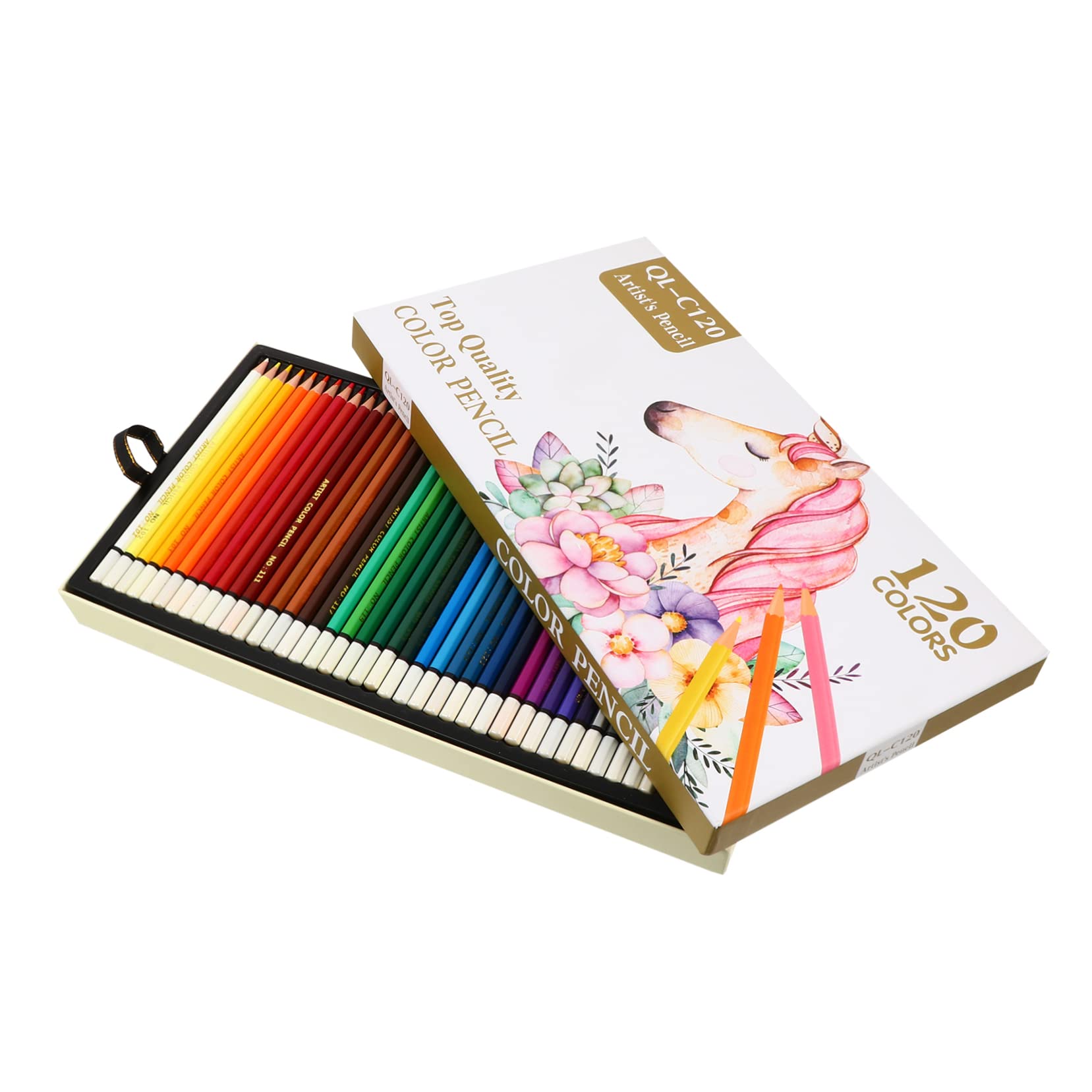 Crayons de Couleur 120 Pièces en Bois, Hexagonaux, Boîte Blanche