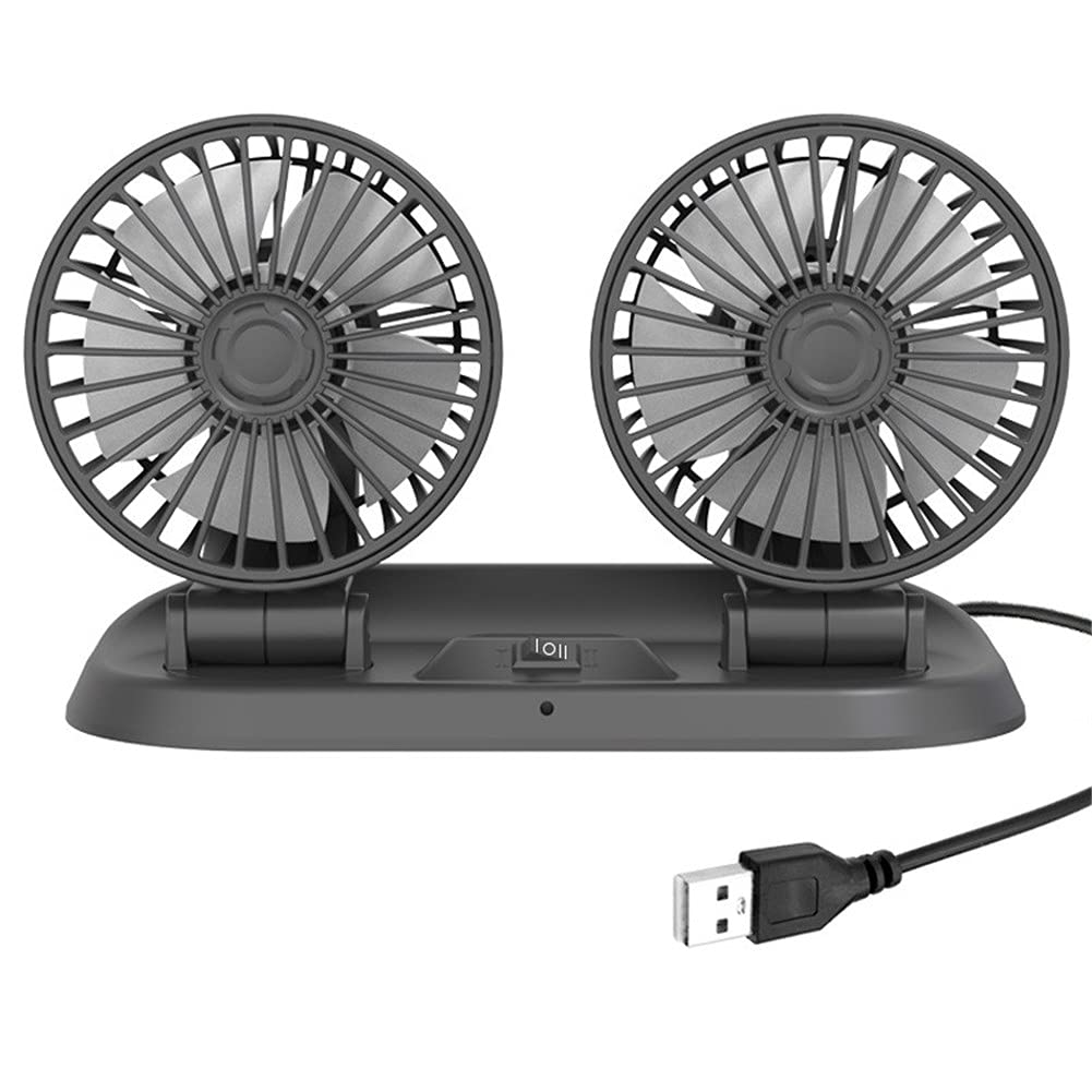 ihreesy Double Head Car Fan,Powerful Table Fan with 2 Speed Levels Portable Fan 360 Degree Rotation Dashboard Cooling Fan Double Head Fan