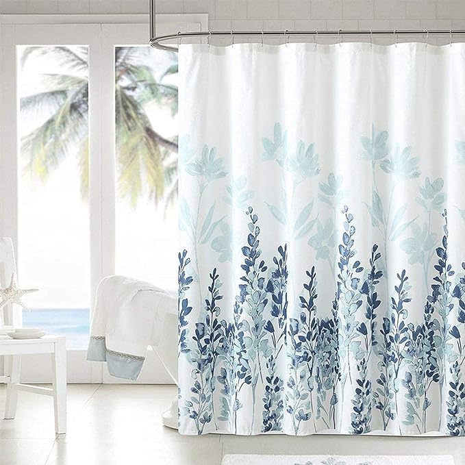 Polyester Floral Design Shower Opaque Curtain With 12 Hooks, Standard, 72" X 72" (180 Cm X 180 Cm)