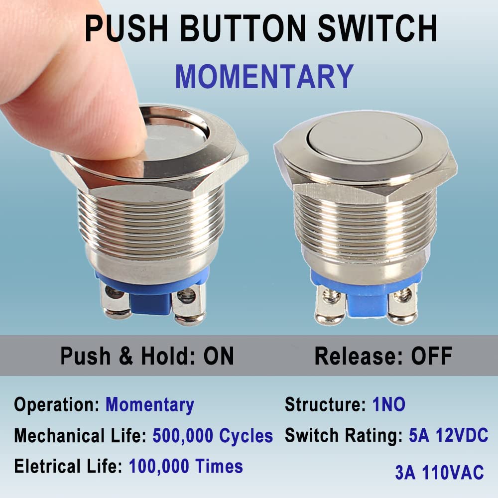 DMWD 2-Pack 19mm Momentary Metal Waterproof Push Button Switch 3/4