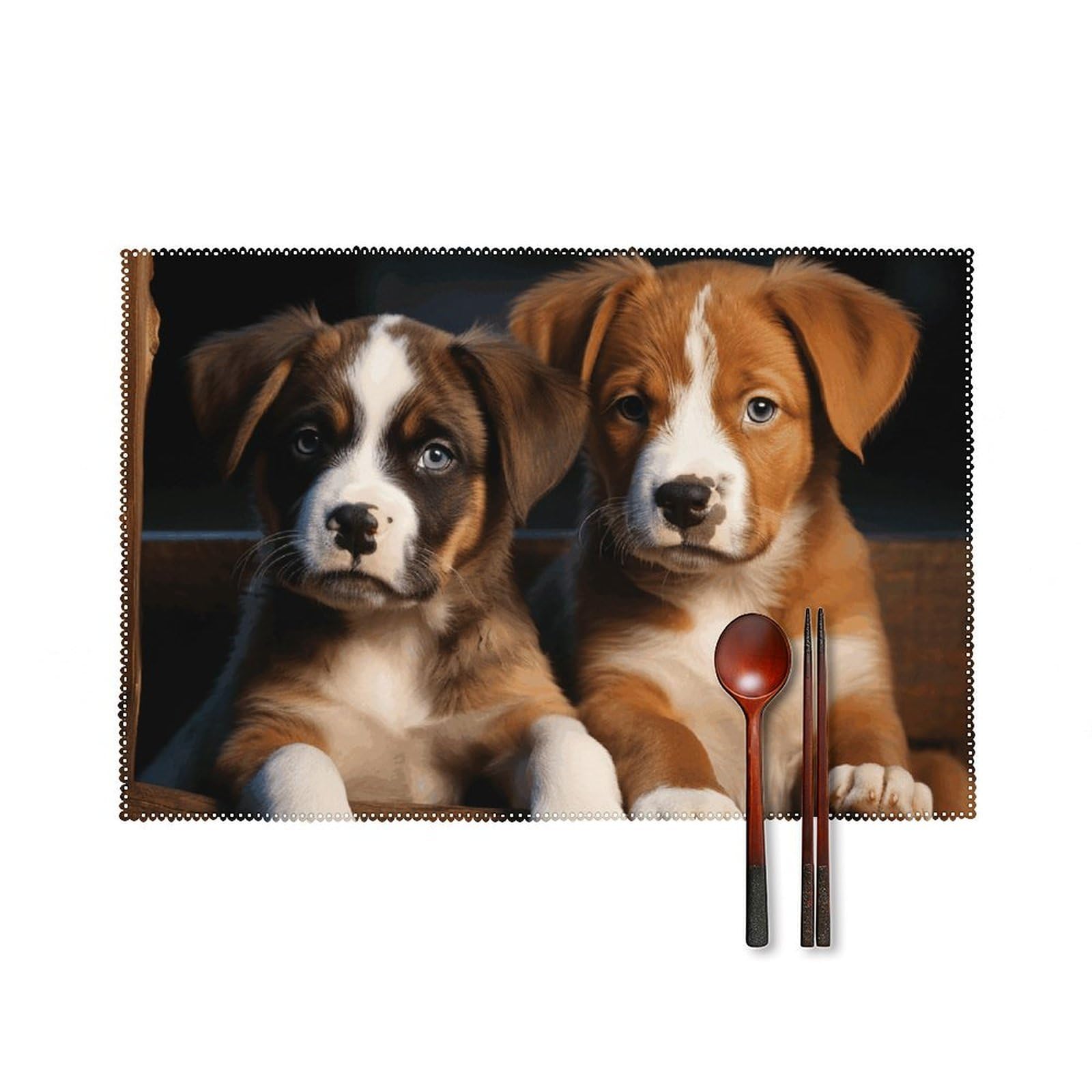Puppies Dogs Pets Animals Placemats Set of 6, 12x18 Inch Heat Resistant Washable Canvas Table Mats, Stain Resistant Decorative Dining Placemats for Kitchen, Restaurant, Outdoor Party