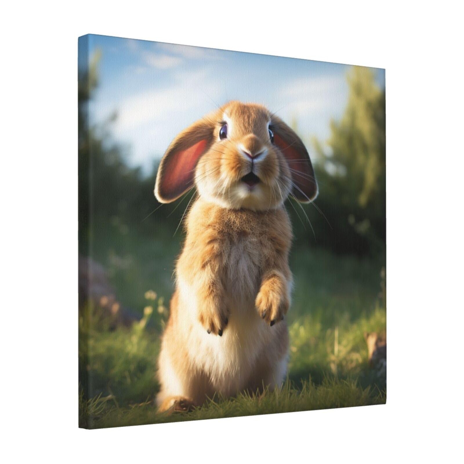 FodPand Cute Funny rabbit Canvas Wall Art for Living Room Wall Decor 16"x16" Modern Artwork Painting Pictures Hanging Canvas Prints Aesthetic Wall Art for Bedroom Bathroom Office Wallart Decor
