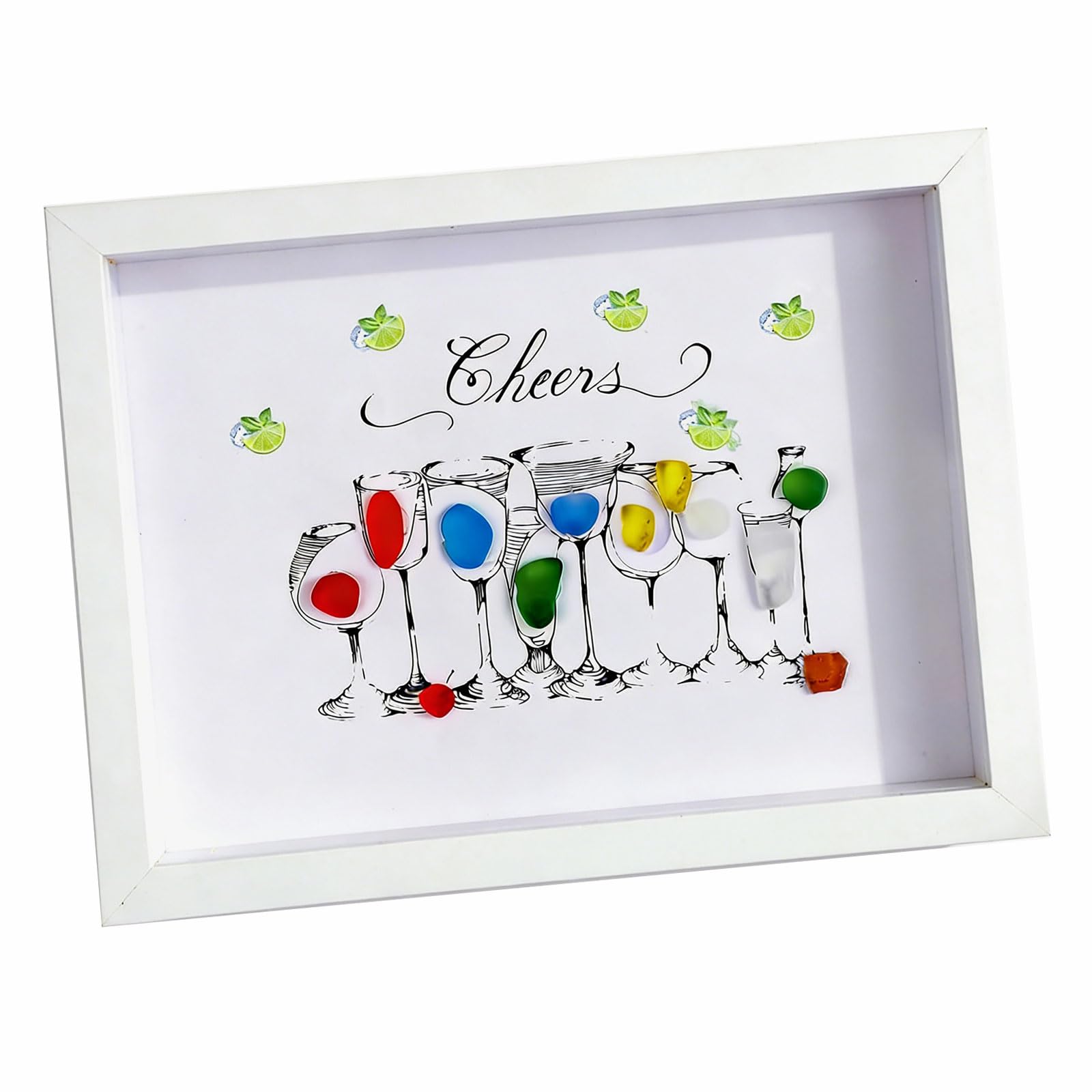 HZBB Artistic Sea Glass and Metal Frame Wall Decoration Unique Cocktail Party Ornament Housewarming Gift Sea Creative Accessory