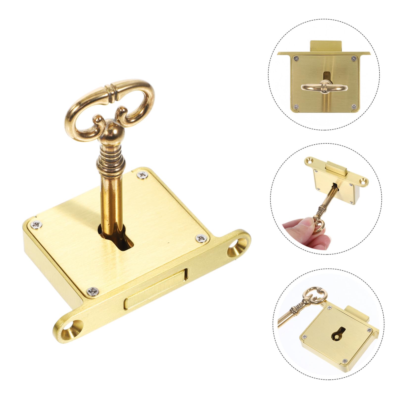 Vintage Schubladenschloss Gold, aus Messing, Quadratisch