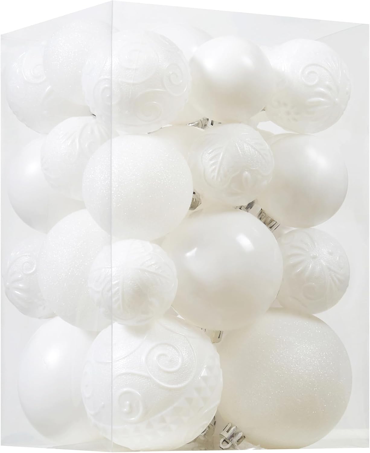 Christmas Ball Ornaments - 30pcs Shatterproof Christmas Ornaments Set Plastic Hanging Christmas Decorations for Xmas Tree Holiday Party Decor, 6 Styles in 4 Sizes (White)