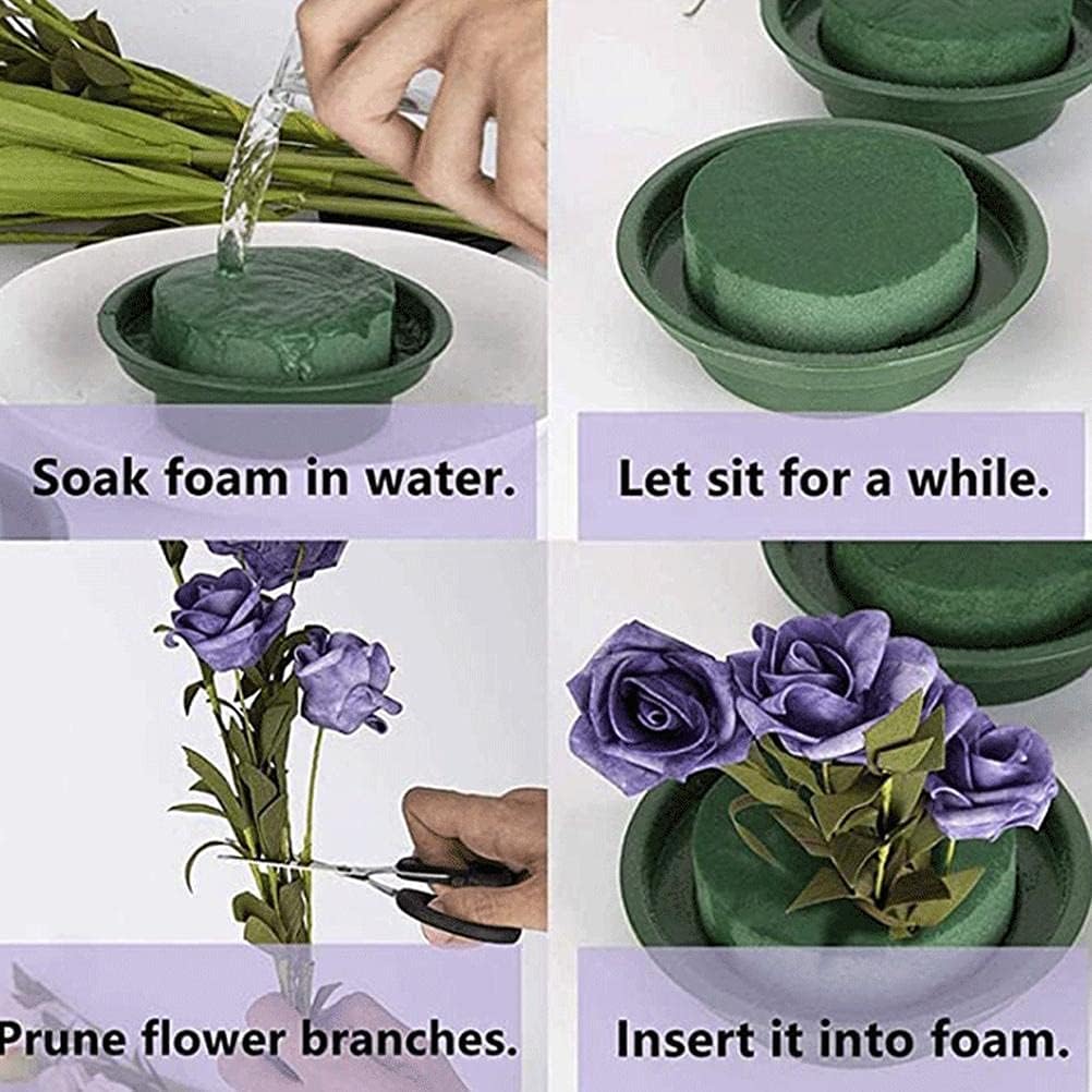 BNKK 10Pcs Floral Foam in Bowls DIY Flower Arrangement Kit Green Round Wet Floral Foam Wedding Party Decoration Dry or Wet 12x4cm
