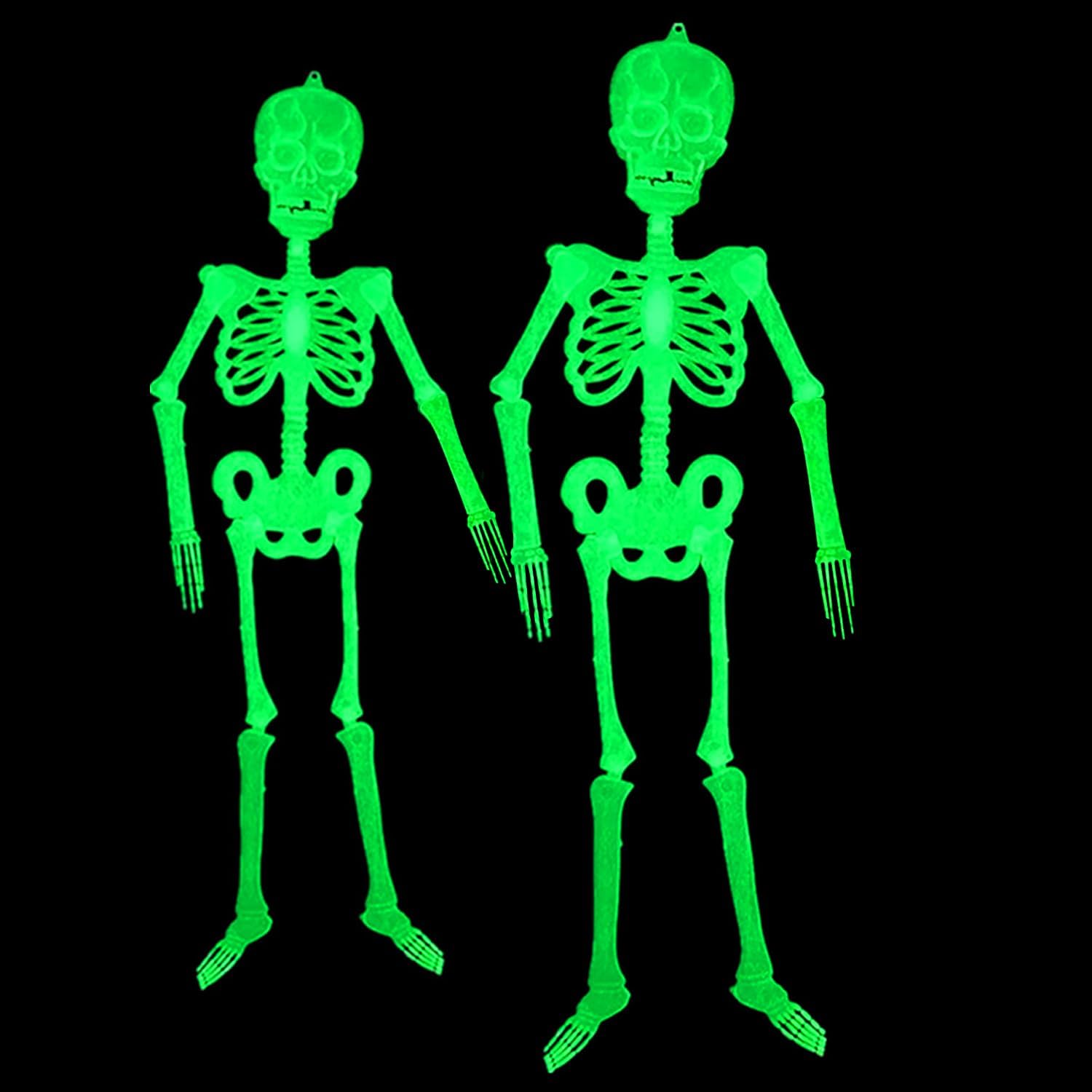 5Ft Halloween Luminous Skeleton Decorations 2Pcs Glow in The Dark Hanging Skull Posable Joints Skeletons for Halloween Indoor Outdoor Yard Garden Hanging Decoration 2PCS/5FT