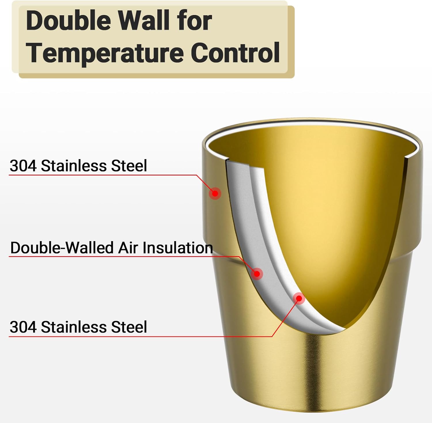 Beasea Stainless Steel Insulated Cup, 10 oz Gold Stainless Steel Cups Set of 4, Stackable Metal Double Wall Air Insulated Drinking Tumbler Glasses for Home Restaurant Office Camping Party