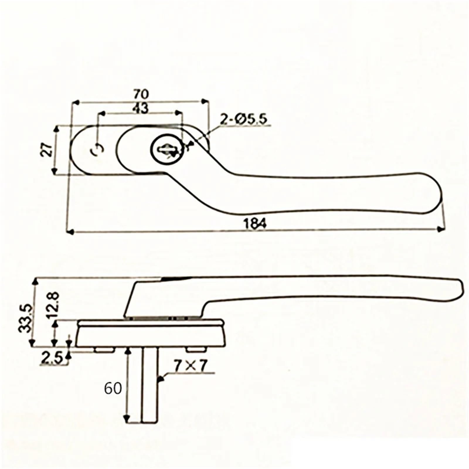 Fensterschloss aus Aluminiumlegierung für Balkontür | Vierkantschaft-Ziehgriff, Diamantgitter-Flügelfenster, gebogener Schlüssel, Vierkantstahl(L)
