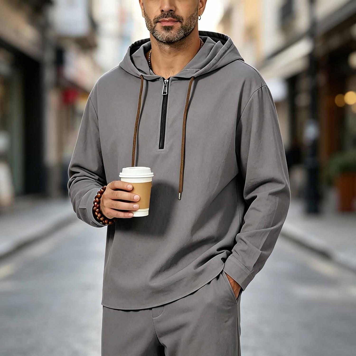 Linen Hooded Shirts for Men Long Sleeve Half Zip Loose Fit Comfy Hoodie Breathable Casual Vintage Work Sweatshirts