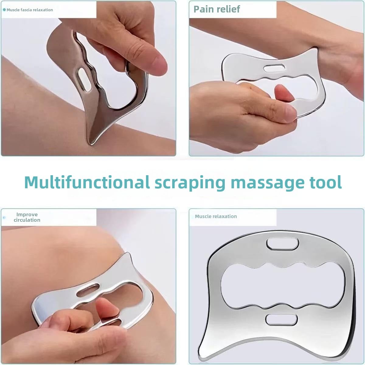 Herramienta de raspado muscular Gua Sha de acero inoxidable 3 en 1, herramienta IASTM, herramientas de terapia física, herramienta de raspado muscular, raspador de fascia, herramienta de