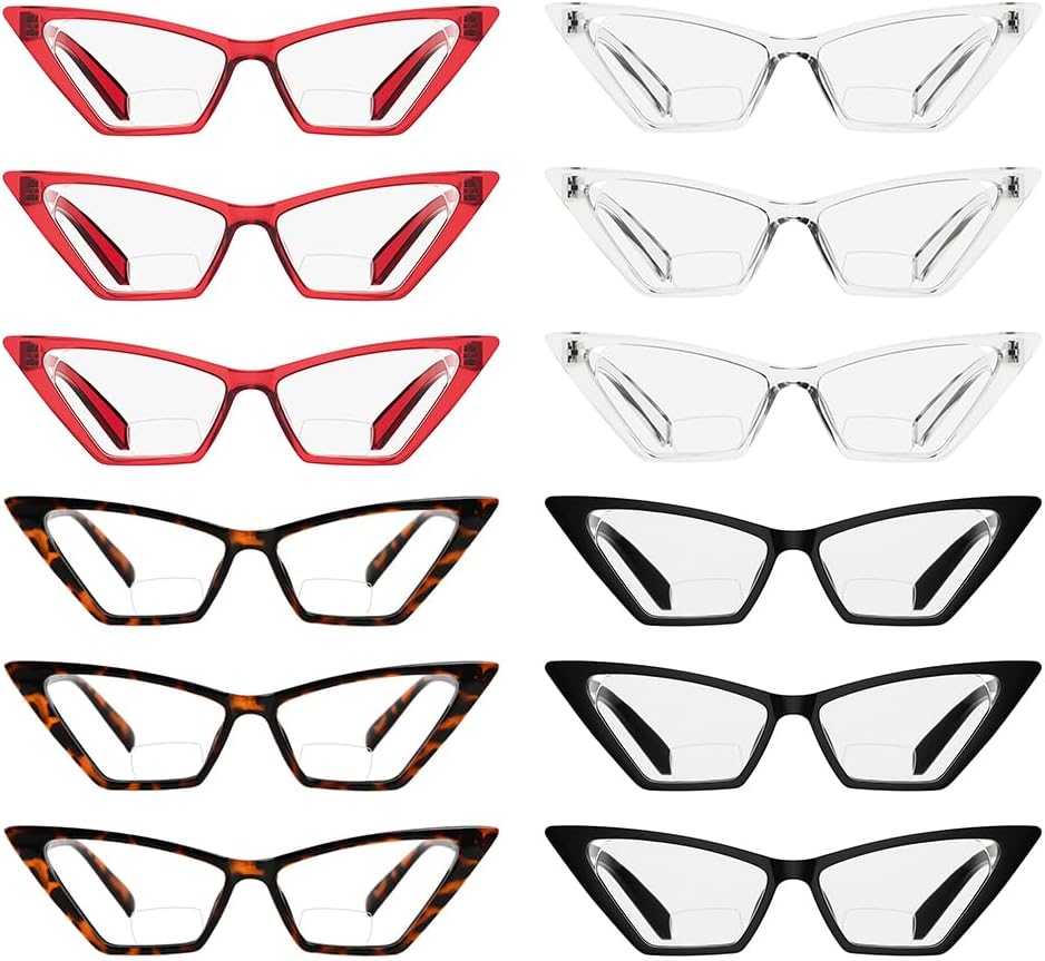 Eyekepper 4-pack Bifocal Reading Glasses Women Cat Eye Oversized Bi-focal Readers