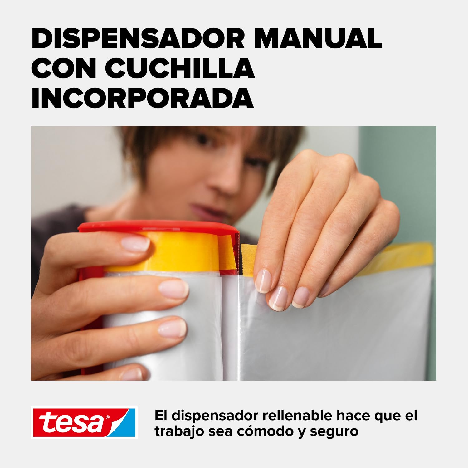 tesa Plástico Protector Perfect+ y Dispensador XL - Cinta de Carrocero 3en1 con Plástico Cubretodo y Dispensador - Para Cortes Precisos - Con Cubierta de Cuchilla - 17 m x 2,60 m