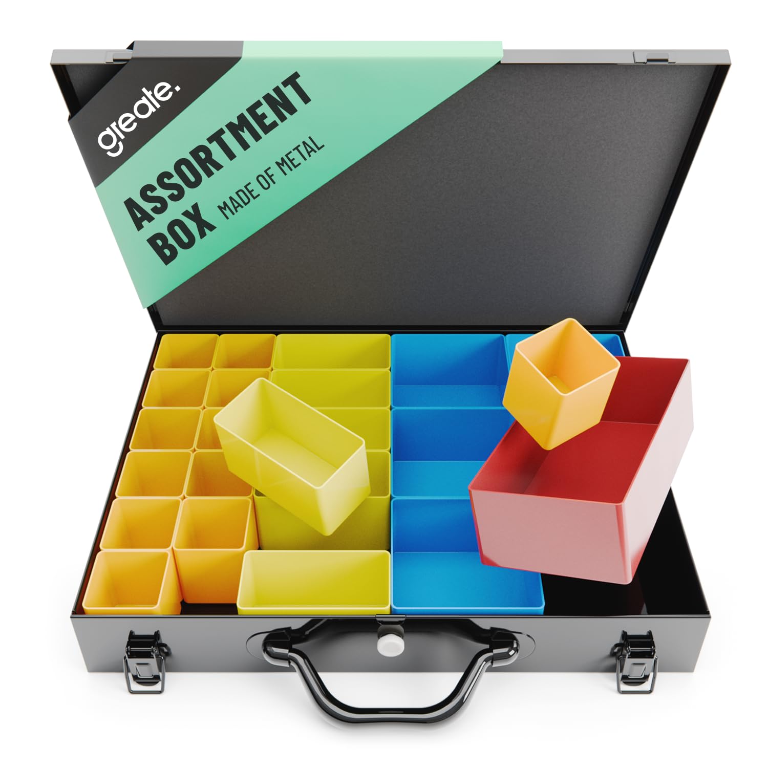 greate Metal Assortment Box with 23 Removable Containers