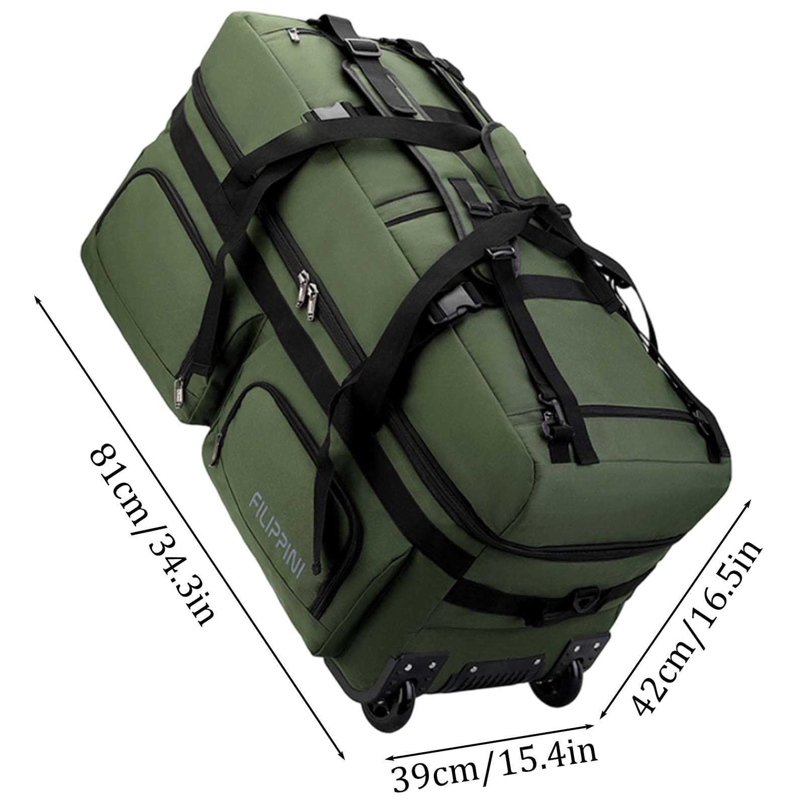 80L Bolsa de Viaje con Ruedas Grande Mochila Gimnasio Gym Fitness Bolsa de Lona Plegable Bolso de Deporte al Aire Libre Trekking Impermeable Mochila Wheeled Travel Bag (Verde)