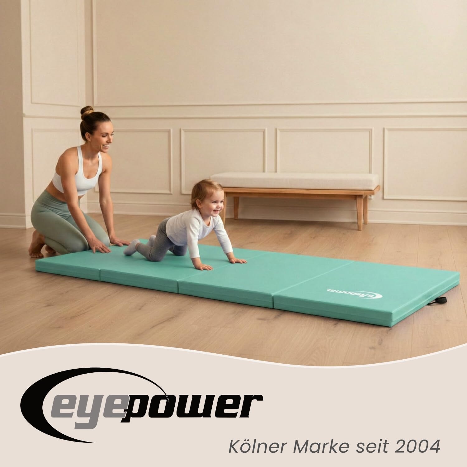 eyepower Colchoneta de Gimnasia Plegable Gruesa 180x60x5 cm - Esterilla Fitness para Rítmica y Artística - Infantil y para Casa - Superficie de Suelo Amortiguadora para Entrenamiento Interior