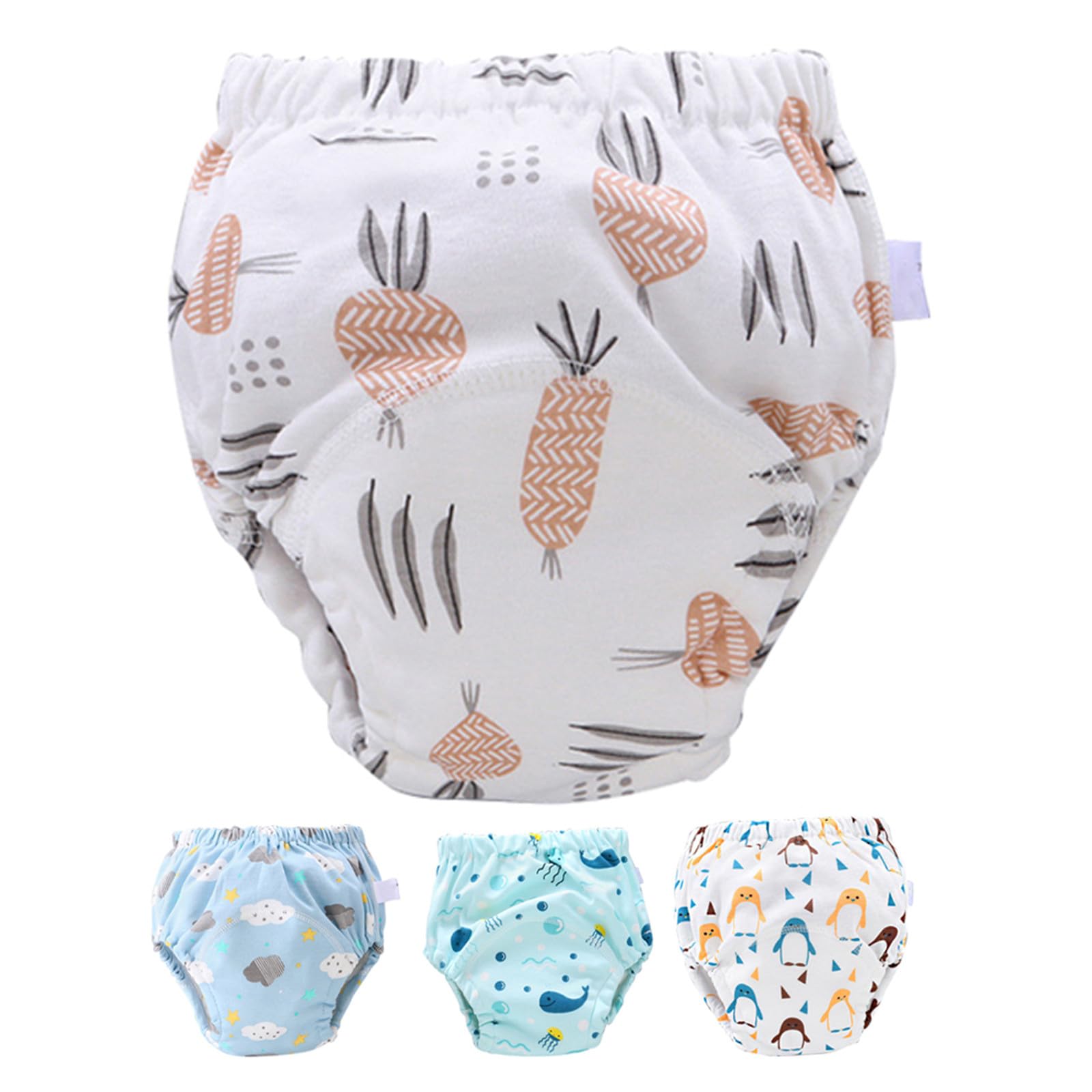 SECFOU Pantalones de Entrenamiento para Ñiño M Lavables 4 Unidades de Algodón Pañales Reutilizables para Ñiño Diseños Infantiles Impermeables para Entrenamiento y Uso Diario