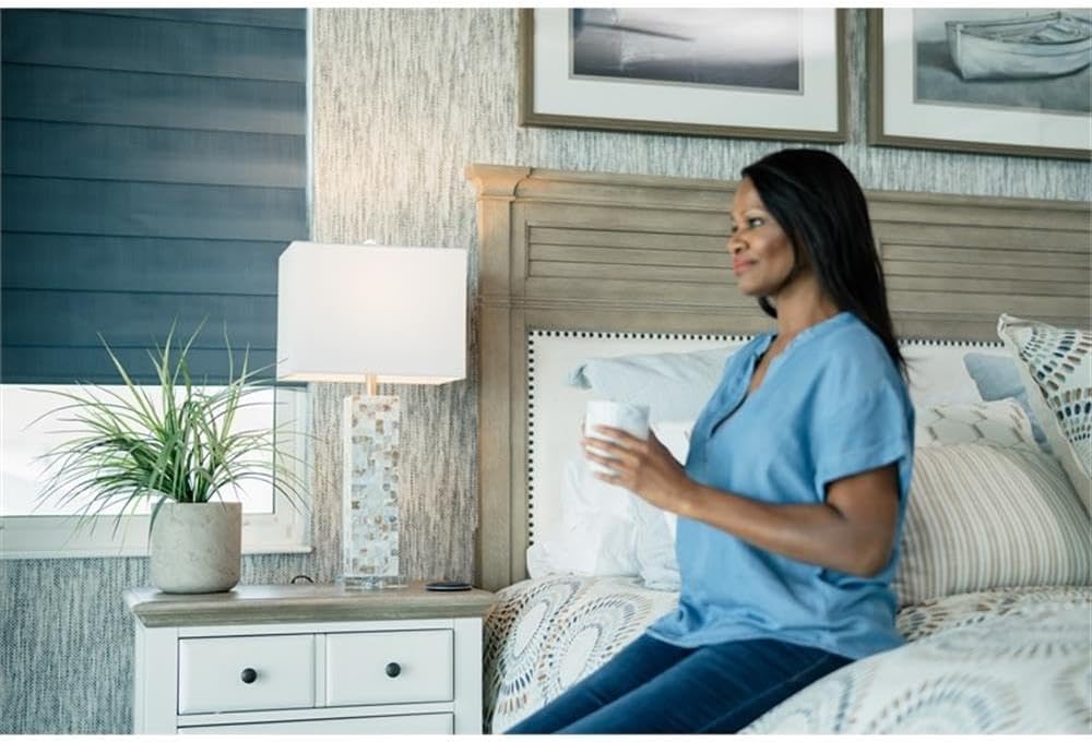 Pemberly Row Coastal Table Lamps Set of 2, 28 in Mother of Pearl and Crystal Base, Linen Shade, 3-Way Switch, Modern Beach Style Lighting, Decorative Lamps for Living Room or Bedroom Decor