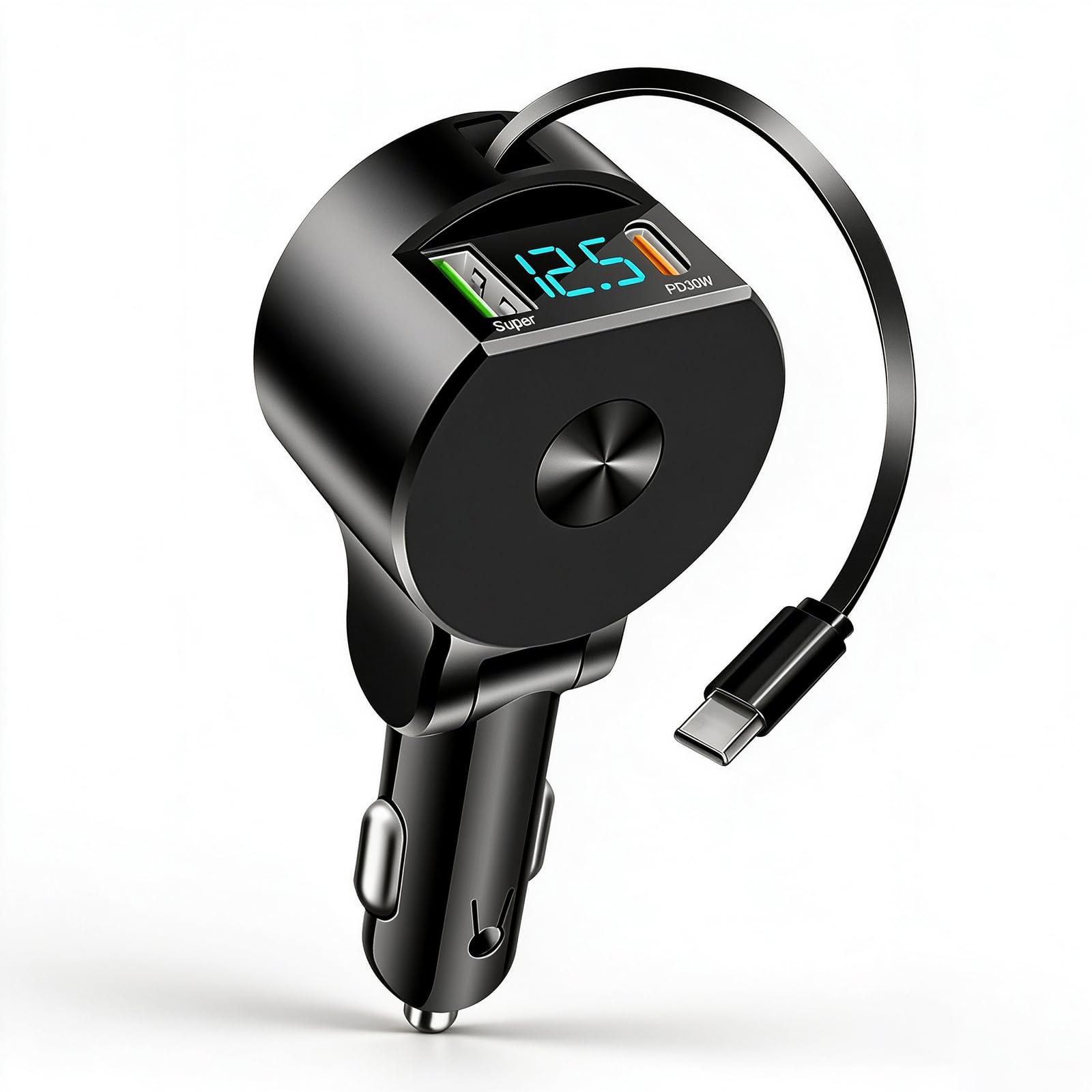 eppfun 75W シガーソケット 充電器 USB カーチャージャー 3台同時急速充電 12/24V車対応 USB-C 巻き取り式 iPad/iPhone16/15/Android Galaxy シリーズ 各種対応
