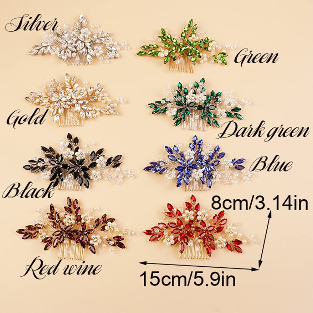 BERYUAN Pearls Rhinestone Flowers Hair Comb Teardrop Crystal Rhinestone Wedding Headband Gold Bride Headband Crystal Rhinestone Pearls Wedding Headpiece for Women Girls (GOLD) - Image 4