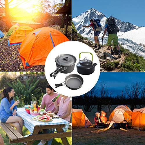 Buycitky Camping Cookware, 10 Piece Camping Cooking Set, Removable Pot Set, Outdoor Cooking Tableware, Camping Accessories, Folding Handles, Non-Stick Coating, for Outdoor, Picnic, Camping, Cooking - Image 7