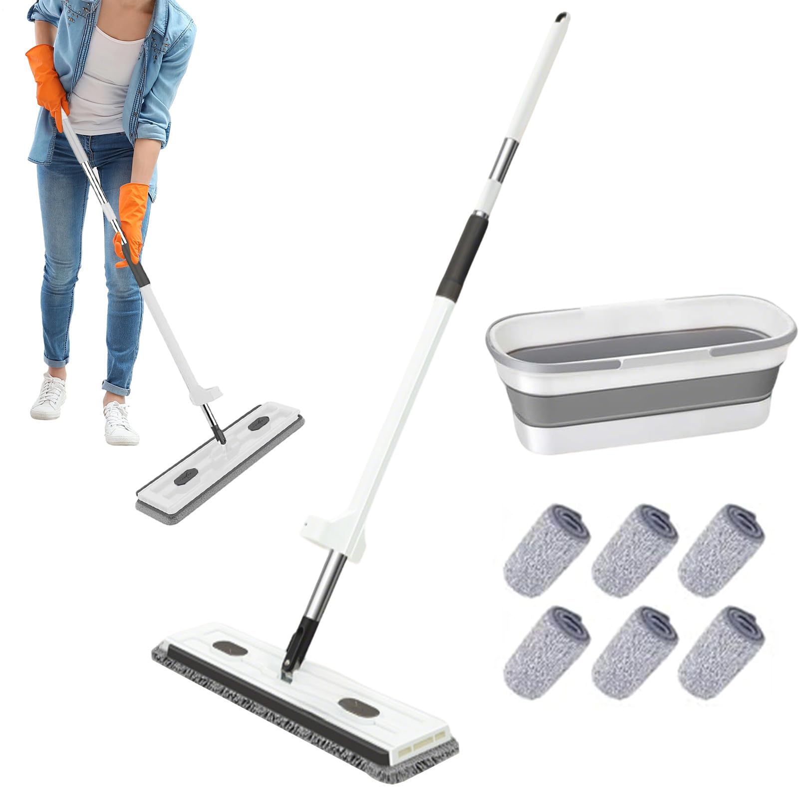 Mopa Plana 360° Giratorio en Seco y Húmedo | Herramienta de Limpieza Doméstica Mopa Atrapapolvo de Microfibra con Mango Largo para Cocina, Baño, Hogar, Suelos y