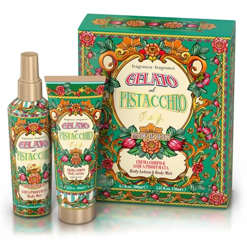 Rudy Gelato al Pistacchio Set Regalo, Crema Corpo 200ml e Acqua Profumata 150ml, Made in Italy, Fragranza Lussuosa in Confezione Decorativa
