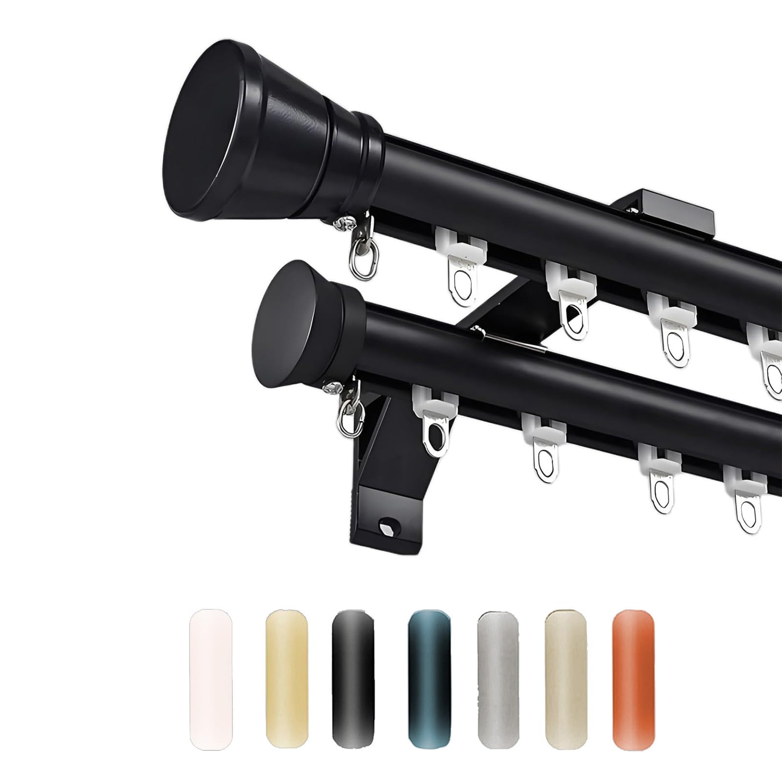 WQPMNYG Black Aluminum Alloy Double Row Curtain Rods - 3.70m Ceiling & Wall Track System for Living Room & Bedroom - Silent Sliding Drape Rail Divider