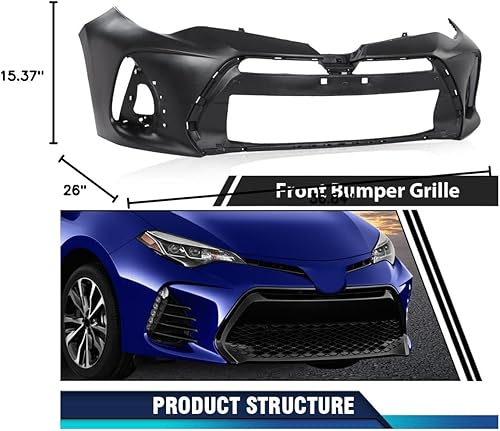 Miniatura 10 de PIT66 Cubierta de parachoques delantero imprimada compatible con Toyota Corolla 2017-2019 (para modelos Sedan 4 puertas SE y XSE) TO1000424,