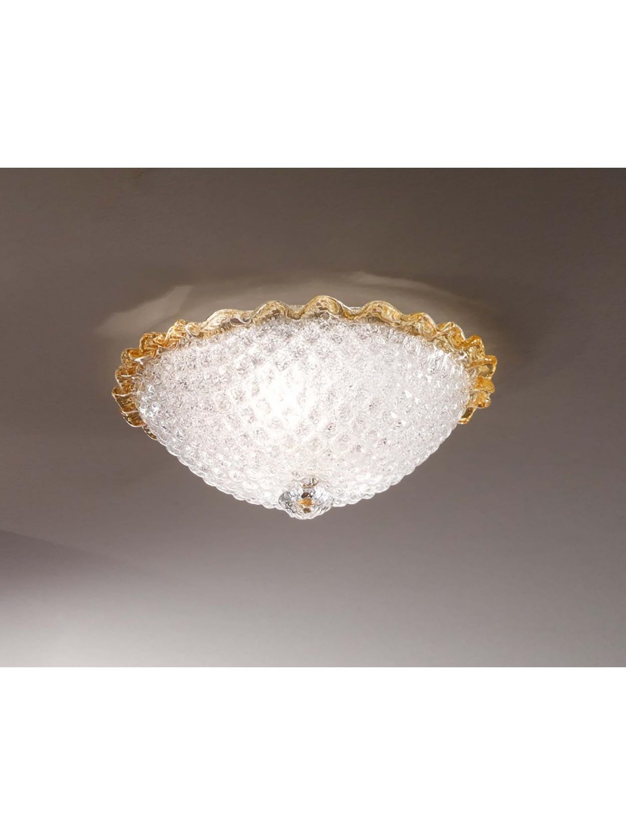 Generico Plafoniera da soffitto classica in vetro murano granigliato ambra a 1 luce DP221 per camera da letto, salotto, soggiorno, sala da pranzo, cameretta, corridoio.