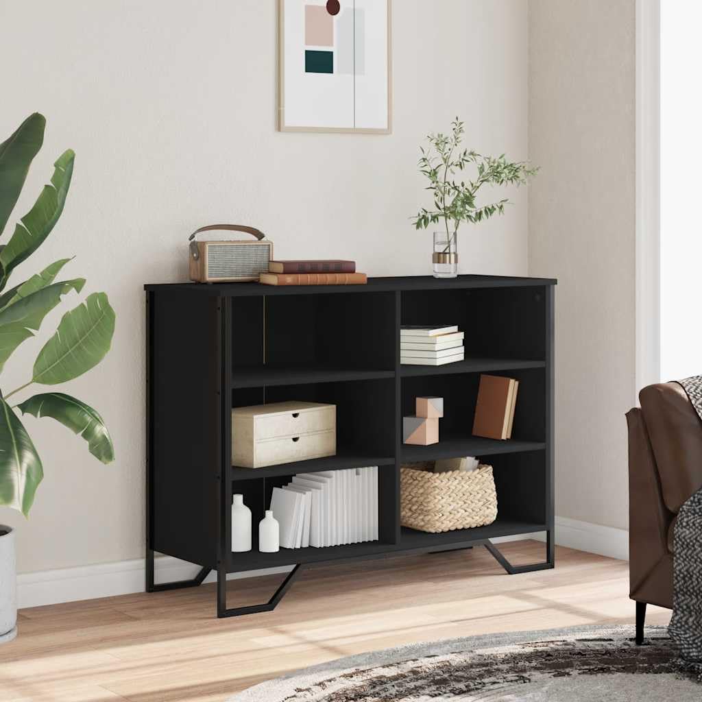 Credenza nera, 101 x 35,5 x 74,5 cm, in legno e gambe in metallo, moderna, per soggiorno, corridoio, ufficio, con spazio salvaspazio
