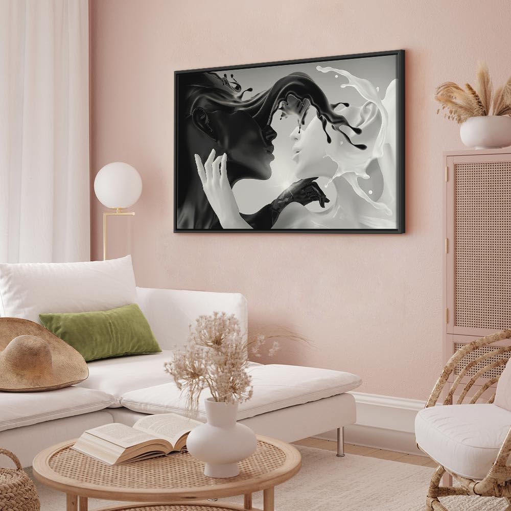 murando - Quadro con Cornice Nera Coffee&Milk 120x80 cm 1 Pezzo - Stampa su Tela - Quadri Moderni Soggiorno Grandi - Decorazioni da Parete Telaio in Legno - Amore h-C-0213-b-a