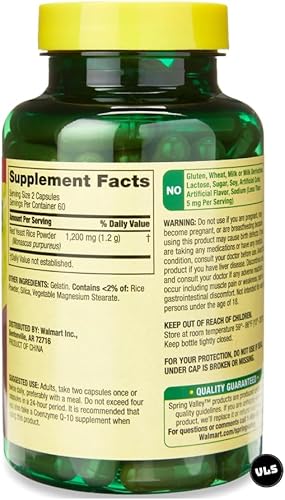 Miniatura 4 de Spring Valley - Arroz de levadura roja para colesterol  Cápsulas de 600 mg  120 unidades + adhesivo VLS