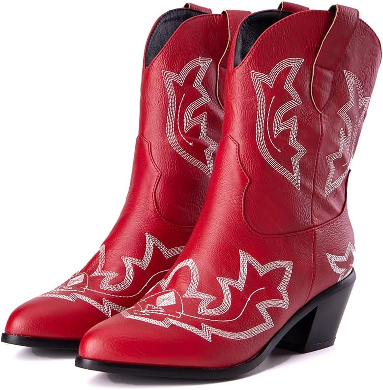 MRKEWUNEY Classic White Cowgirl Boots for Women Pointed Toe Cowboy Boots