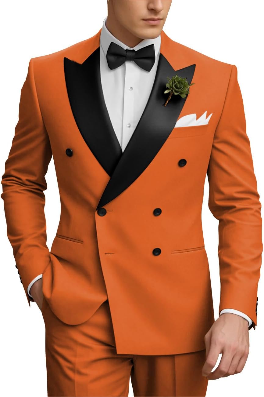 Tuxedo Suits for Men 2 Piece Double Breasted Suit Men Slim Fit Tuxedo Blazer and Pants for Wedding Prom Suits
