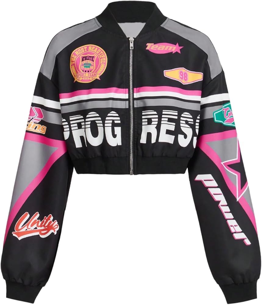 ジャケット・アウター SEGURA y2k Riders Racing Cropped Jacket Amazon.com: Women Y2K Cropped Leather Jacket Sexy Korean