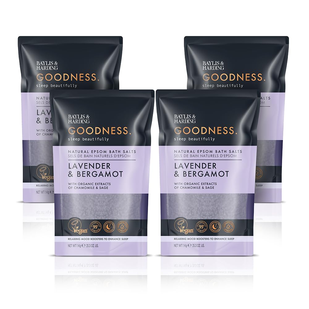 Baylis & Harding Goodness Sleep Lavender & Bergamot Epsom Salts 35.2 fl. oz (Pack of 4) - Vegan Friendly