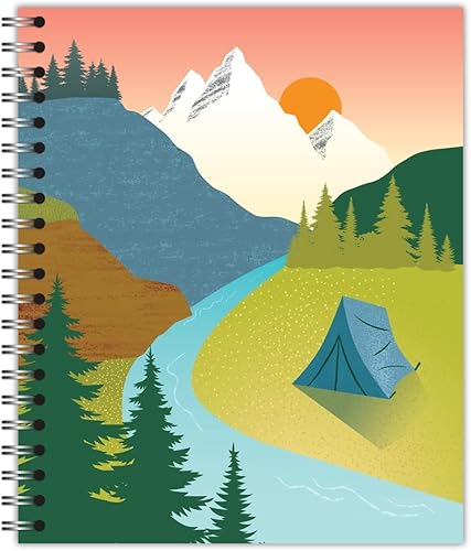 Cuaderno grande de diseño encuadernado en espiral, diseño de campamento, 11 x 9 pulgadas, 70 hojas, páginas 100% recicladas con rayas