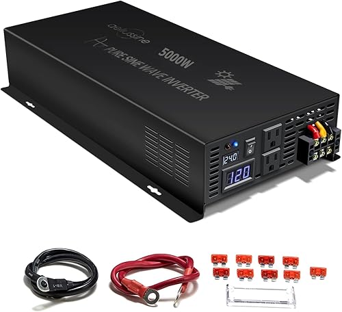 aeliussine Inversor de corriente de onda sinusoidal pura de 5000 vatios, 24 V CC a CA 110 V 120 V con terminal de cable duro, pantalla LCD, para