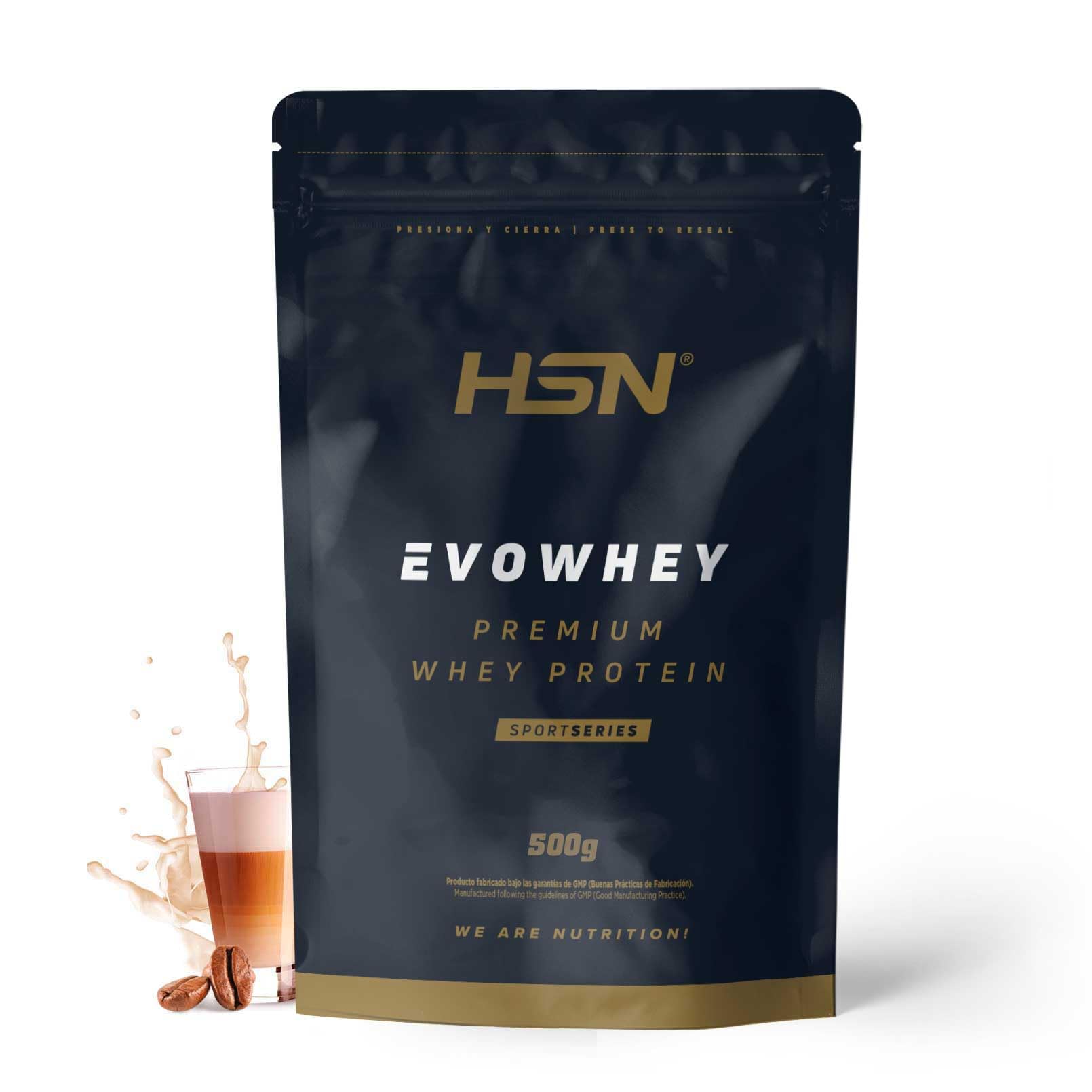 HSN Evowhey Protein | Café con Leche 500g = 17 Tomas por Envase Concentrado de Proteína de Suero | 100% Whey Protein Concentrate (WPC) | No-​GMO, Vegetariano, Sin Gluten ni Soja
