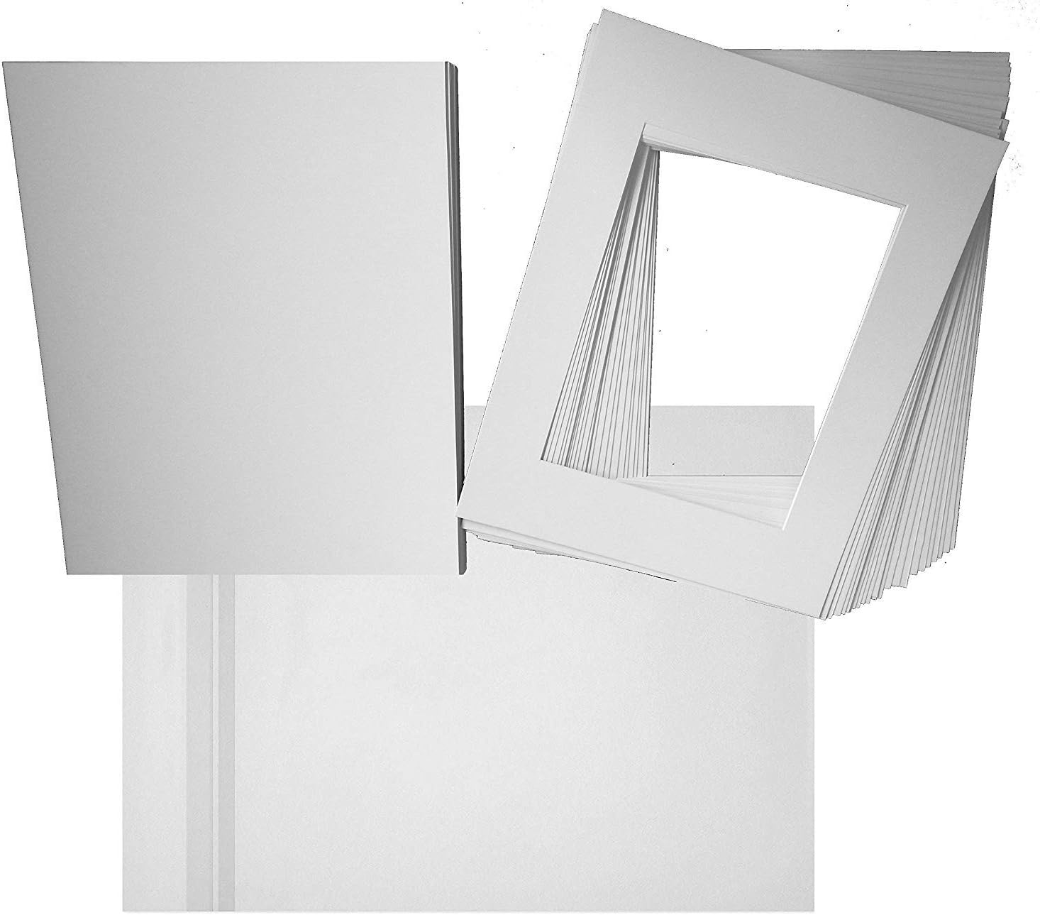 Studio 500 Pack of 25 White Pre-Cut Picture Mat 5x7 inches for 4x6 Photo White Core Bevel Cut Mattes Sets + Backing Board + Clear Plastic Bags (Pack of 25 White 5x7 Complete Set)