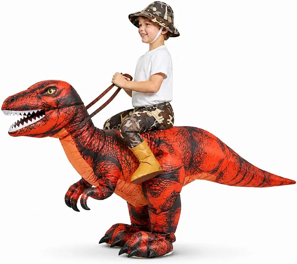 Fantasia Inflável Infantil Tiranossauro Rex Ride T-Rex com Bomba de Ar