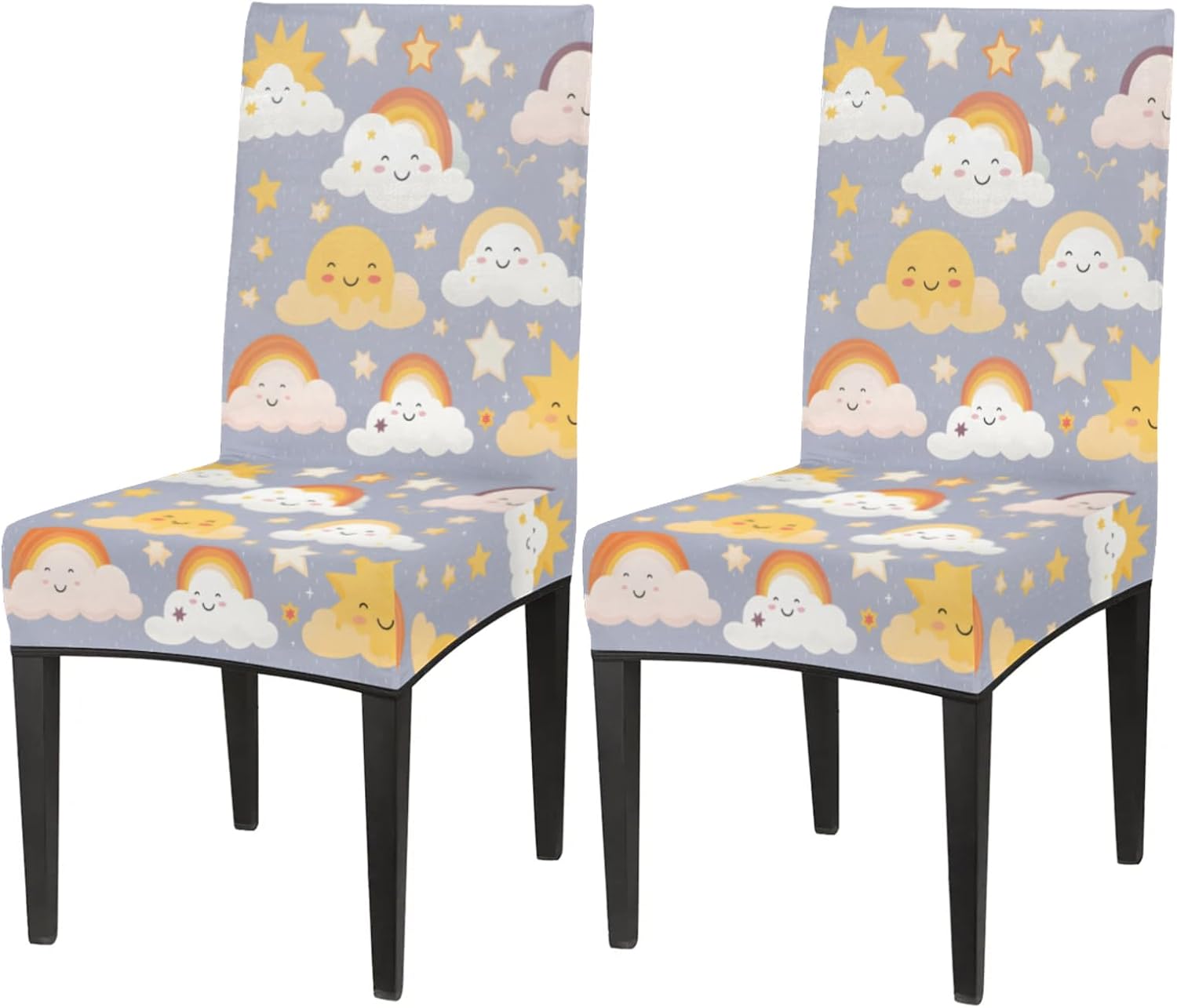 QsirBC Star Cartoon Clouds Stretch Dining Room Chair Covers Set of 6 Chair Slipcovers Removable Washable Kitchen Seat Covers Chair Protectors for Hotel Party Wedding