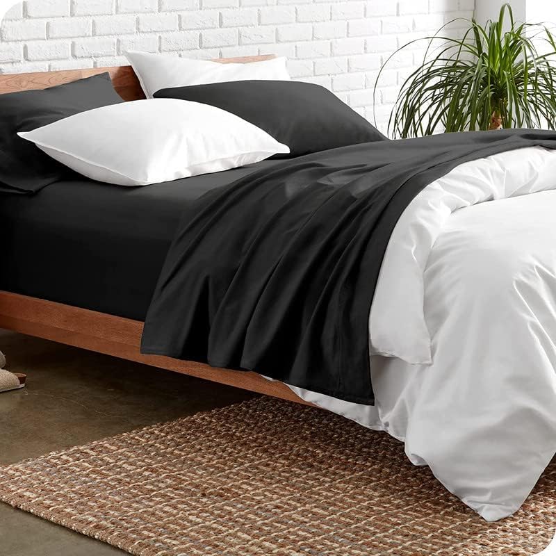 Image of Bed Sheet Queen Size Cotton - Pure Egyptian Cotton Queen Size BedSheet with Pillow Cover - Solid Charcoal 600 Thread Count - Stain Resistant, Skin Friendly, Organic Cotton