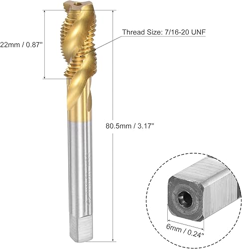 Miniatura 2 de uxcell Grifo roscado de flauta espiral 716-20 UNF, HSS (acero de alta velocidad) chapado en titanio rosca 3 flautas herramienta de roscado H2
