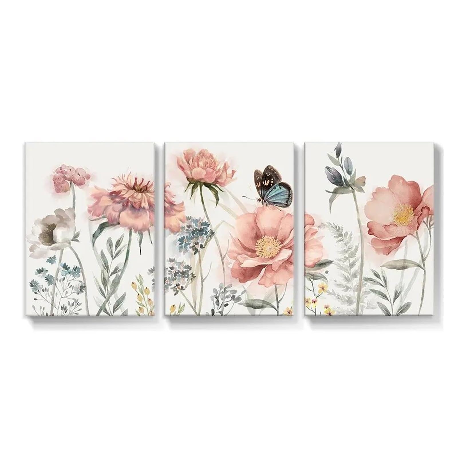 Tableau déco nature fleur rose 3 pièces 40x50cm pour salon
