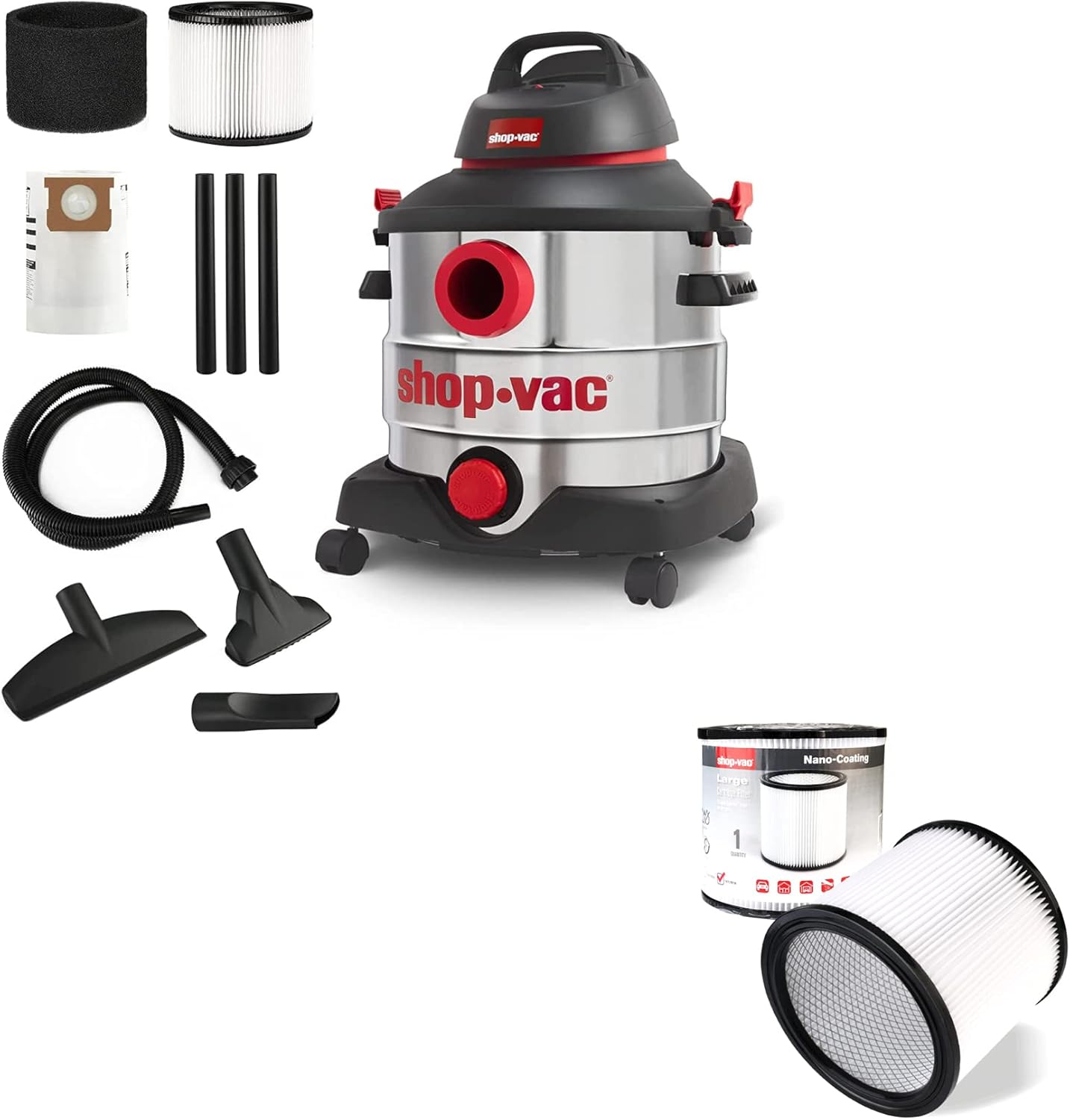 Shop-Vac 8 Gallon 6.0 Peak HP Wet/Dry Vacuum+High Performance 90304/90344 Cartridge Filter