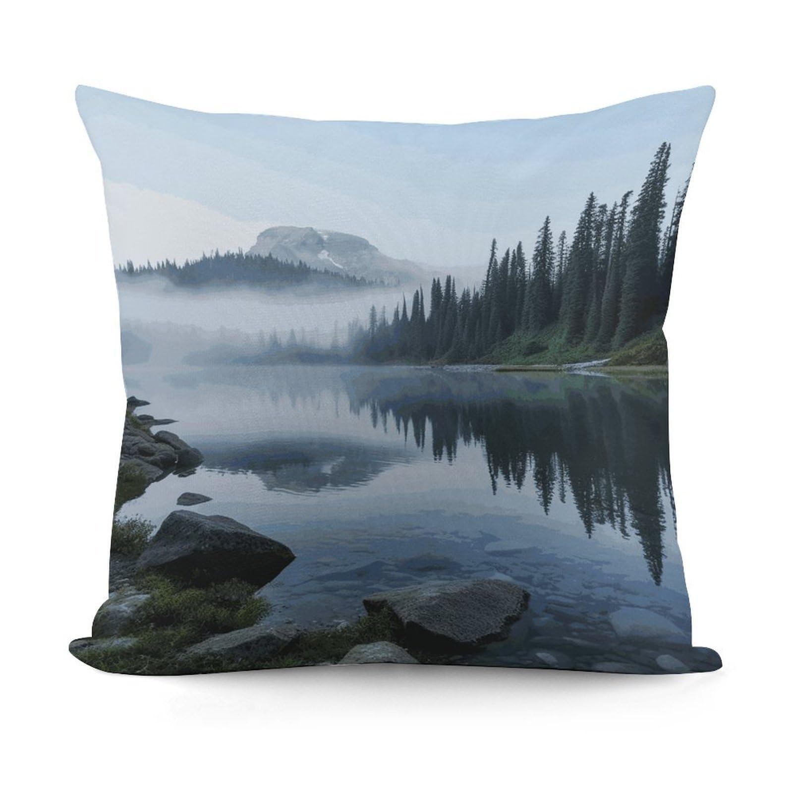 JTREHY Foggy Lake by Mount Rainier Pillow Cover Soft Cozy Decorative Pillow Protector Square Luxury Cushion Cover Cases for Sofa Bed Car Chairs and Any Room Pillowcase