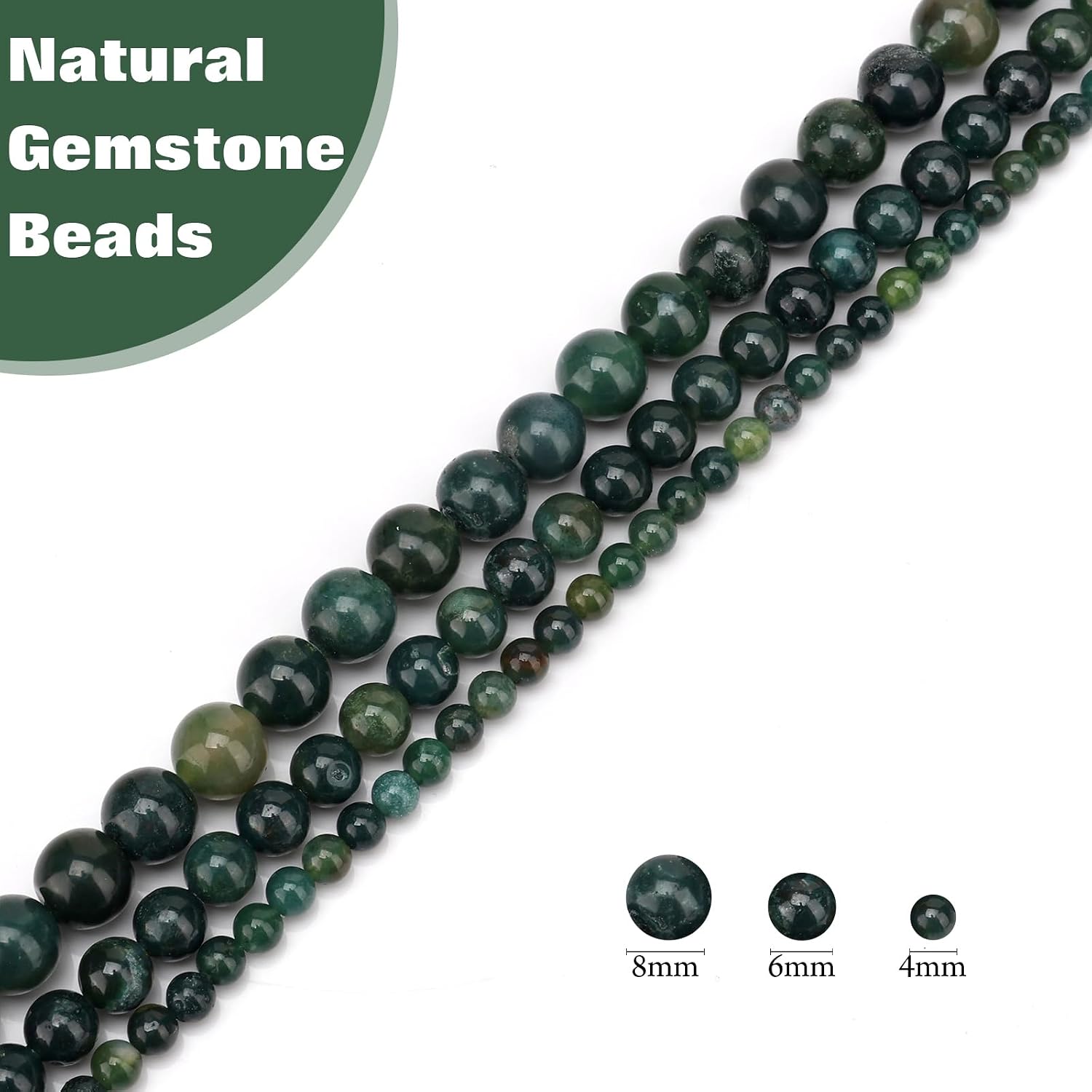 Vinswet 60pcs 6mm Moss Agate Natural Stone Beads Round Genuine Real Stone Beading Loose Gemstones DIY Smooth Bead for Bracelet Necklace Earrings Jewelry Making image 2
