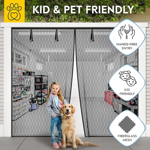 Image of AUGO Garage Door Screen Magnetic Closure - Garage Screen Doors for 1 Car Garage Pull Down - Magnetic Screen Door Mesh - Heavy Duty Weighted Bottom- Pet & Kid Friendly - Keep Open Feature - 8' x 7'